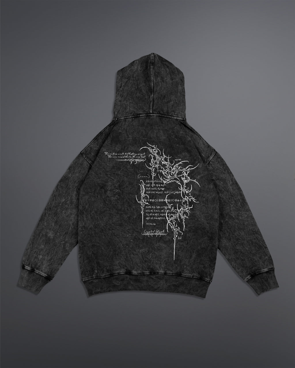 Crypted Glyph Hoodie [ACID WASHED-BLACK ASH COLORWAY]