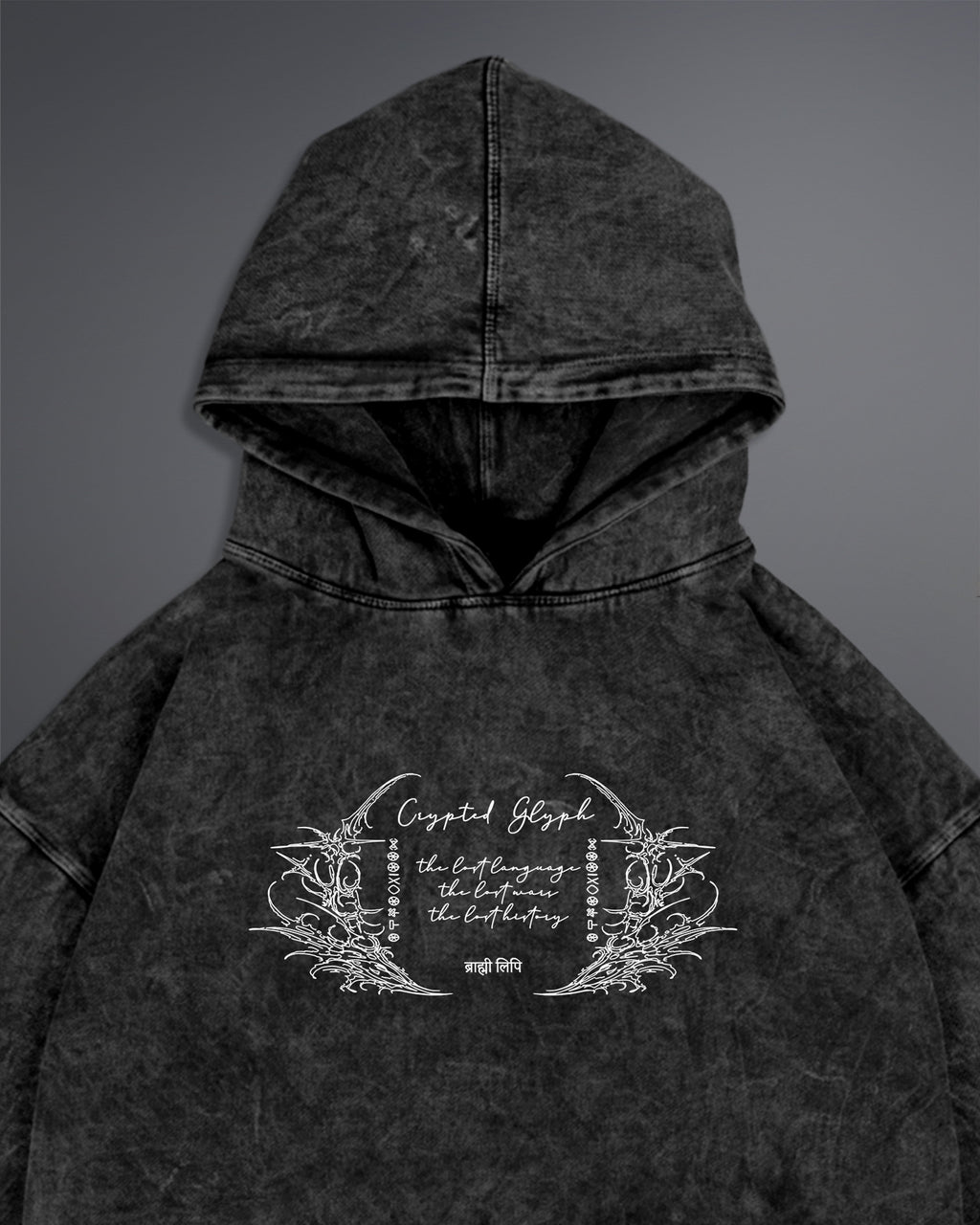 Crypted Glyph Hoodie [ACID WASHED-BLACK ASH COLORWAY]