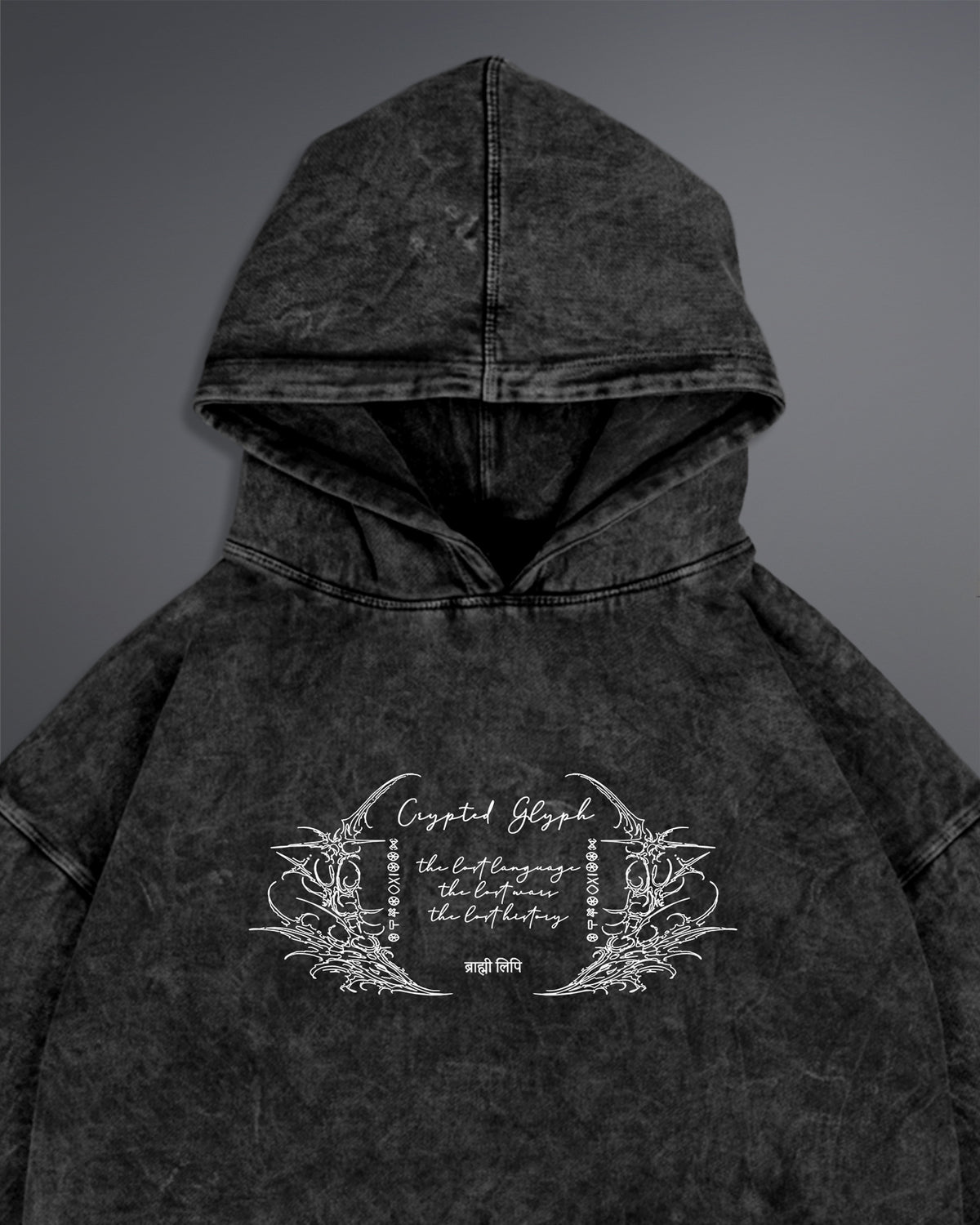 Crypted Glyph Hoodie [ACID WASHED-BLACK ASH COLORWAY]