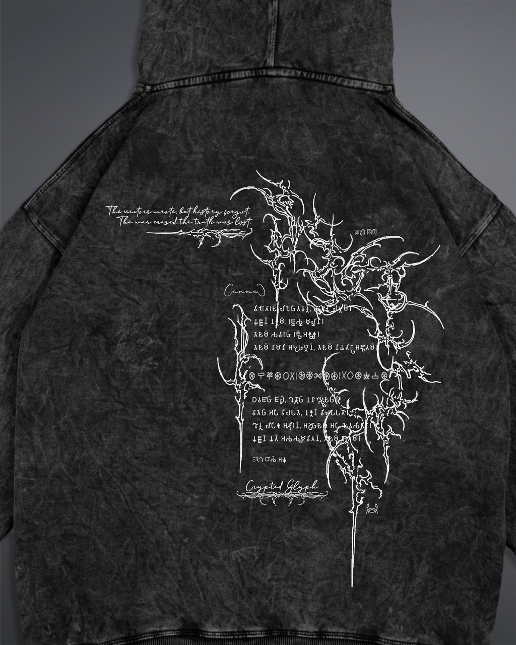 Crypted Glyph Hoodie [ACID WASHED-BLACK ASH COLORWAY]