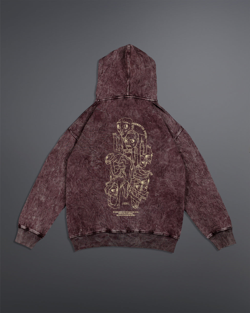 Fragmented Species hoodie  [ACID WASHED-BLOODSTONE COLORWAY]
